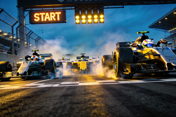 F1赛车比赛起跑线瞬间