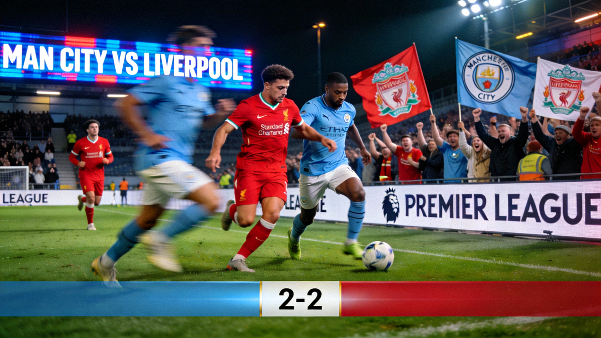 英超联赛焦点战直播画面 - 曼城对阵利物浦的激烈比赛现场